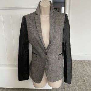 Zara Basic Black Gey Faux Leather Sleeve Blazer S